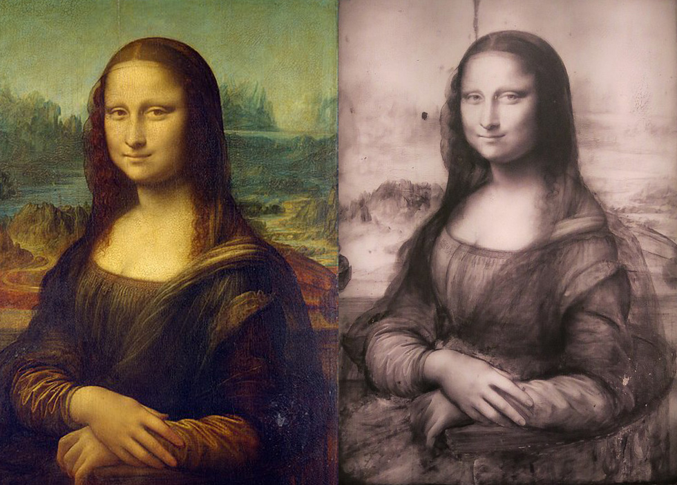 Comparison of the Mona Lisa and its Infrared reflectance image